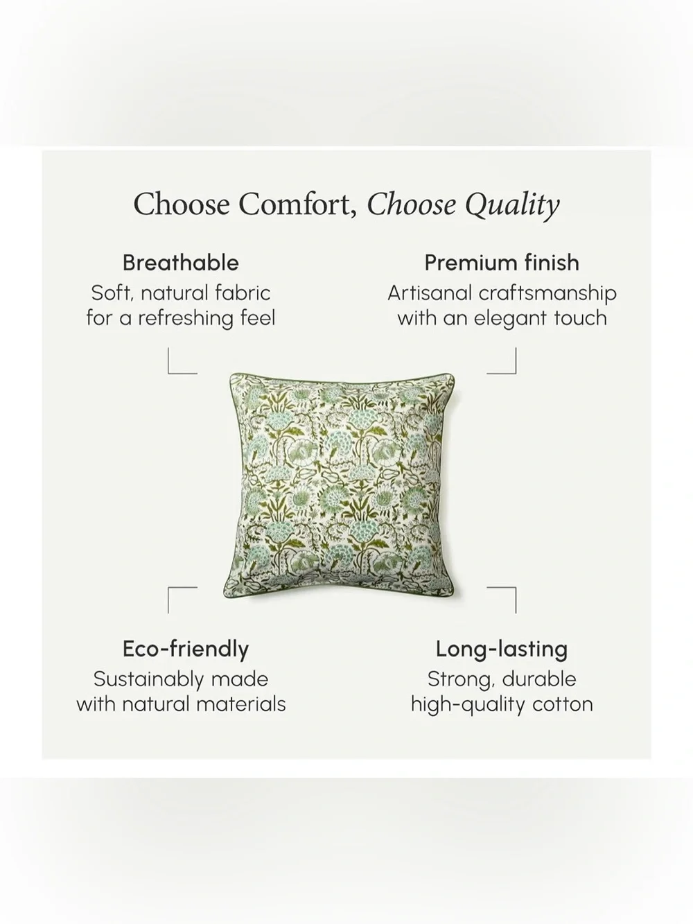 CPC Agate Green Block Print Throw Pillow Covers 24x24 Inch, Set of 2 Floral Boho